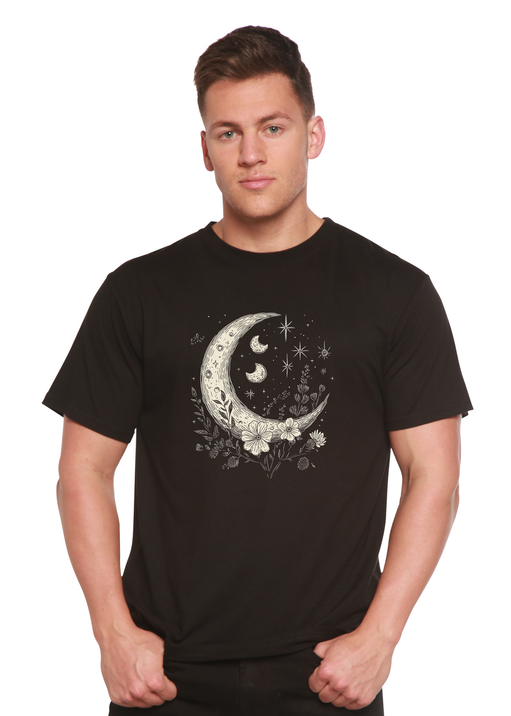 Spun Bamboo Moons and Stars Boho Flowers Vintage Unisex Bamboo/Cotton Graphic T-Shirt — main product shot