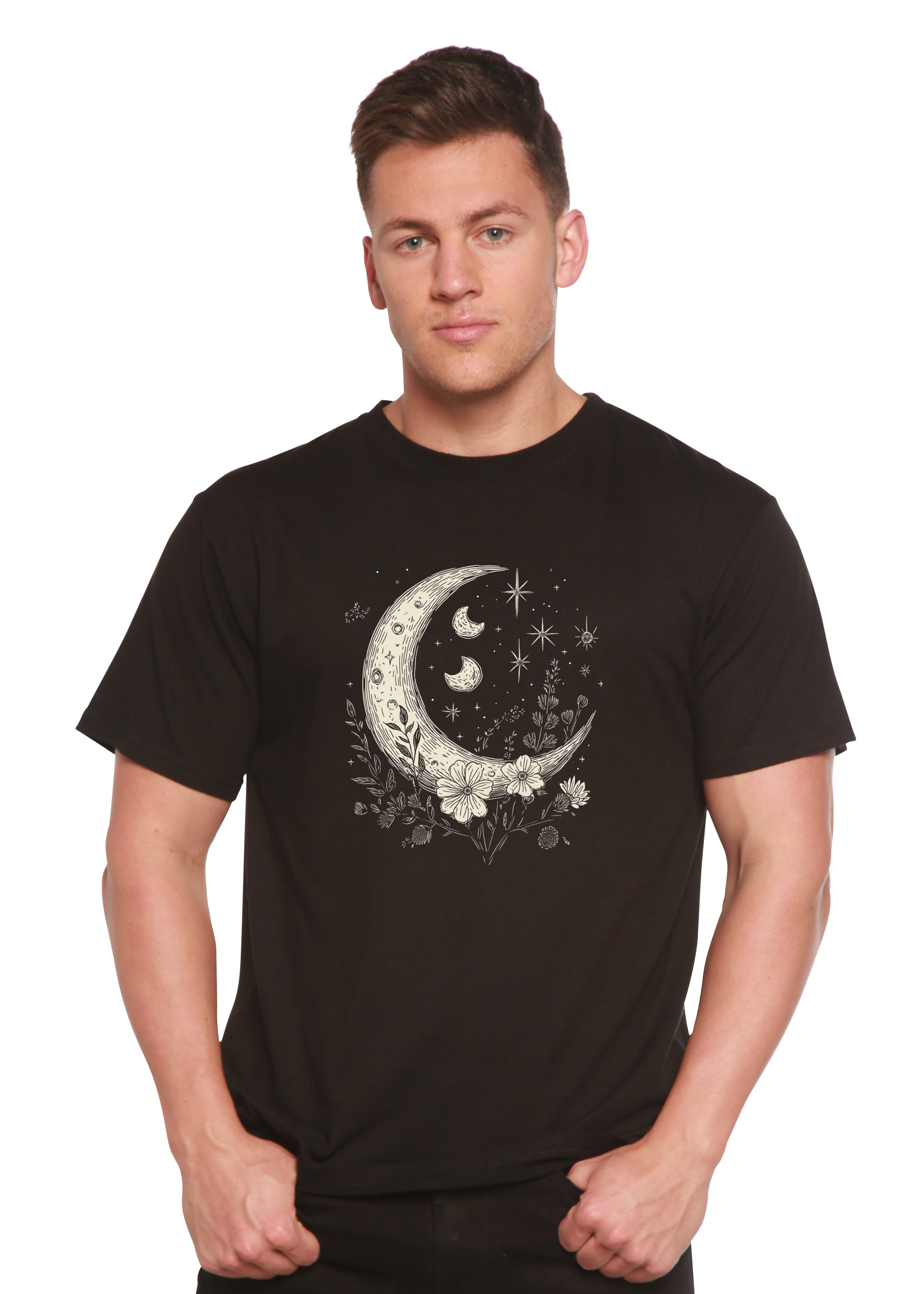 Spun Bamboo Moons and Stars Boho Flowers Vintage Unisex Bamboo/Cotton Graphic T-Shirt — main product shot