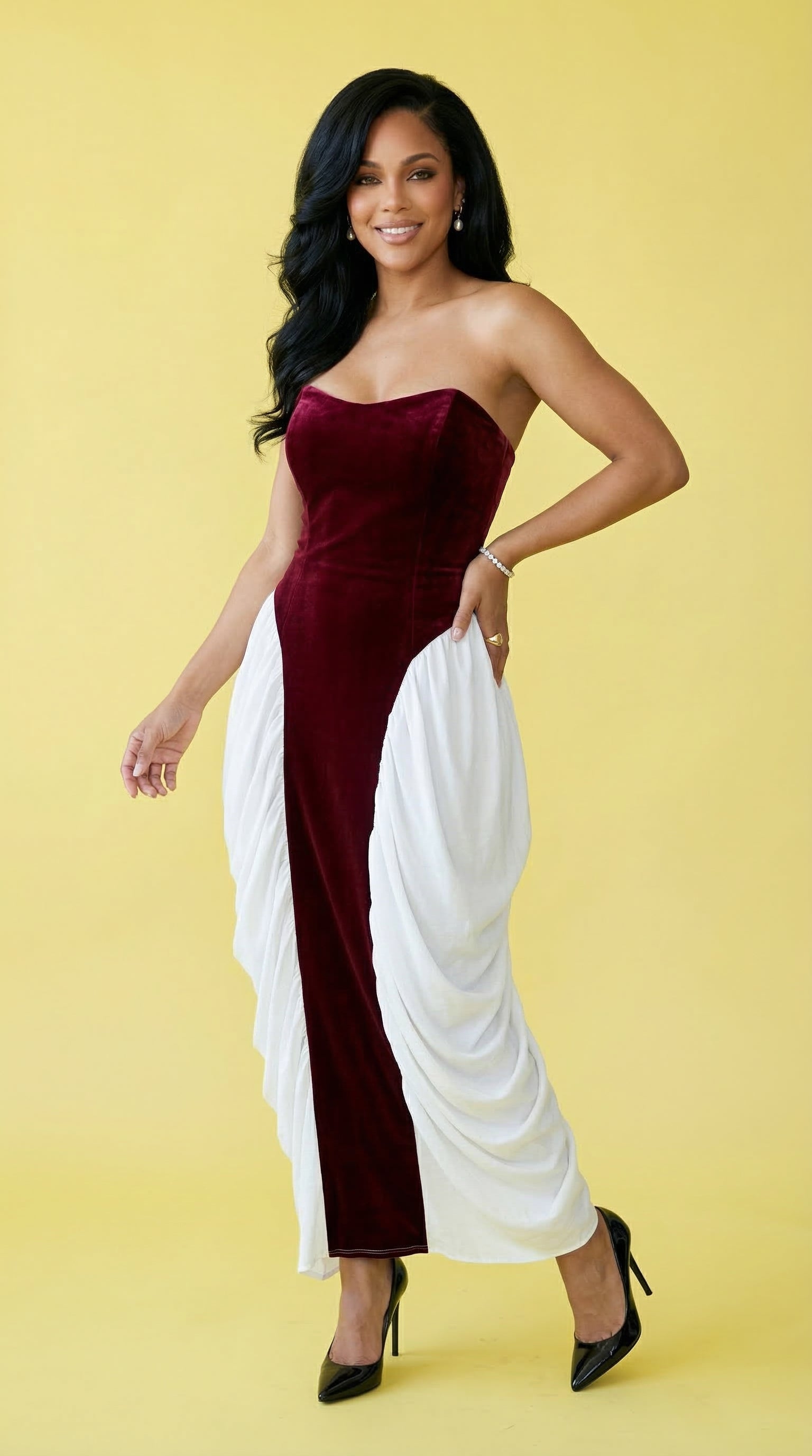 VALENTINE SPECIAL Strapless Velvet & Chiffon Contrast Gown