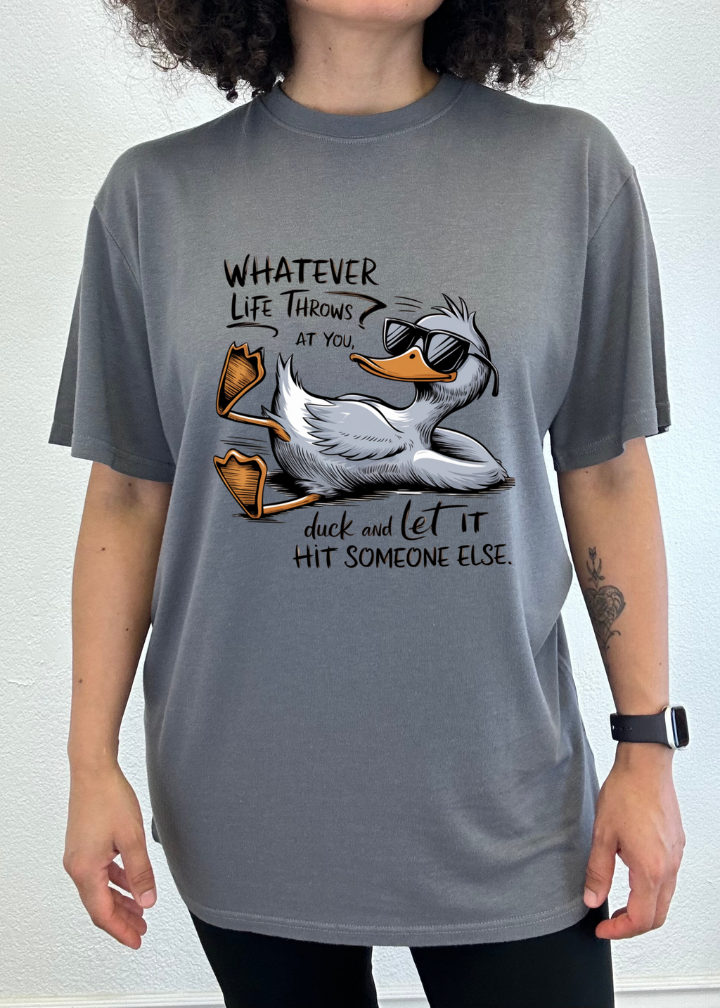 Spun Bamboo Whatever Life Throws at You Funny Unisex Bamboo/Cotton Graphic T-Shirt — detail close-up