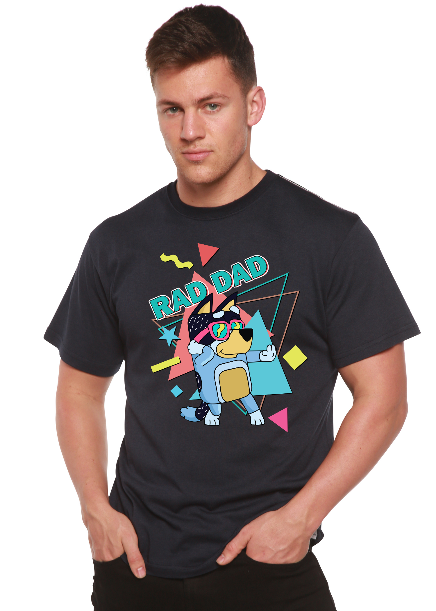 Spun Bamboo Rad Dad Bluey Men's Bamboo Short Sleeve Graphic T-Shirt — color detail