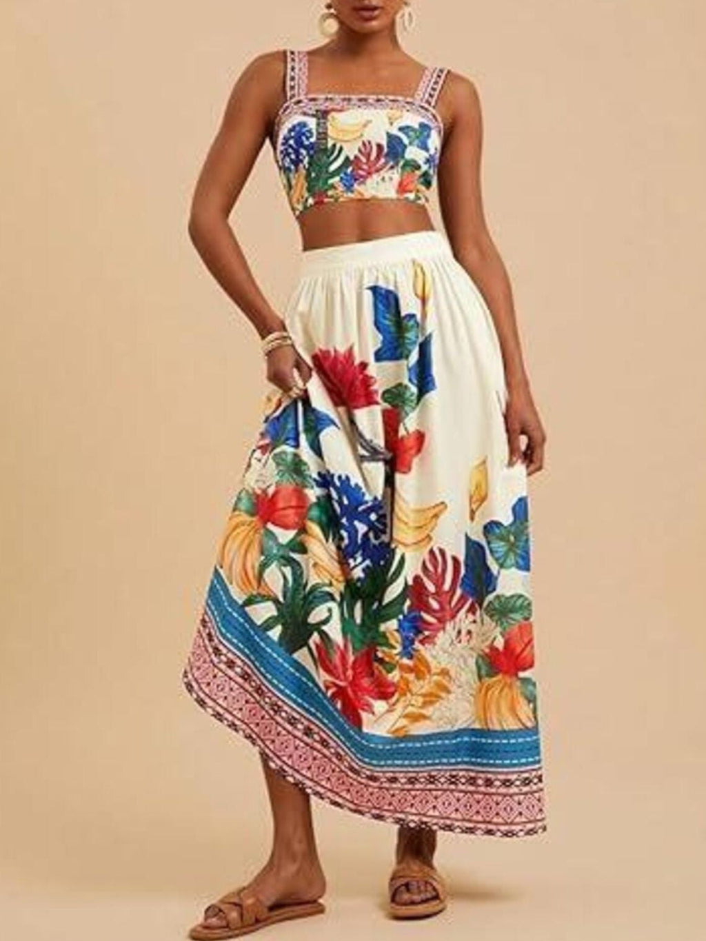 Floral Print Crop Top and Skirt Set
