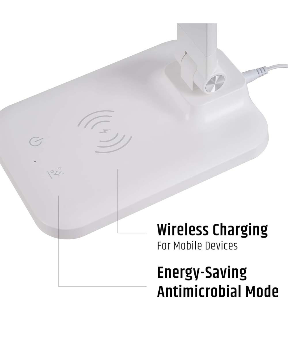 Brilli 15"H Bright-Clean Antimicrobial LED Desk Lamp Matte White Finish with Wireless Charging – LampsUSA, view 5
