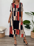 Abstract Geometric Print V-Neck Midi Dress