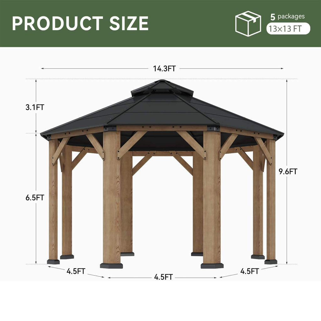 [13X13FT] Alora Cedar Wood Galvanized Steel Octagonal Hardtop Double Roof Gazebo (SAK17468) – SAKSBY WHOLESALE, view 8