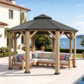 [13X13FT] Alora Cedar Wood Galvanized Steel Octagonal Hardtop Double Roof Gazebo (SAK17468) – SAKSBY WHOLESALE