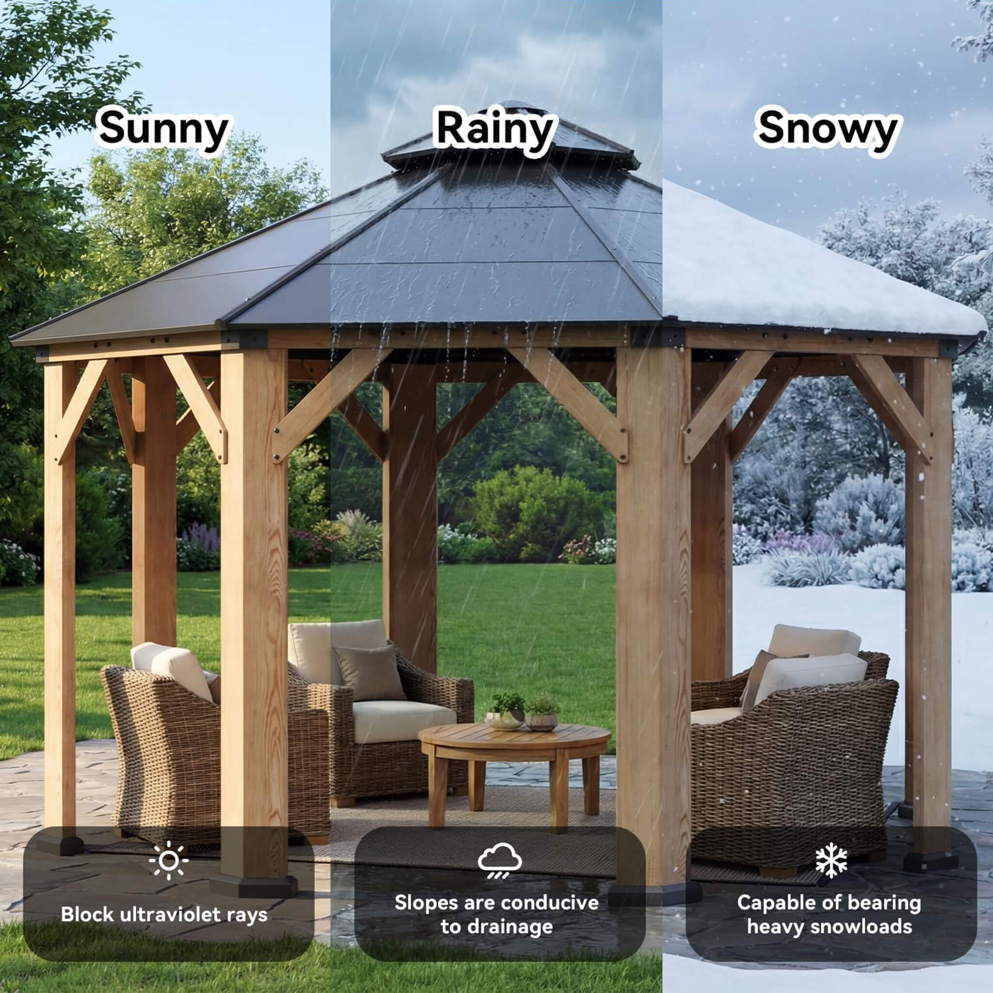 [13X13FT] Alora Cedar Wood Galvanized Steel Octagonal Hardtop Double Roof Gazebo (SAK17468) – SAKSBY WHOLESALE, view 5