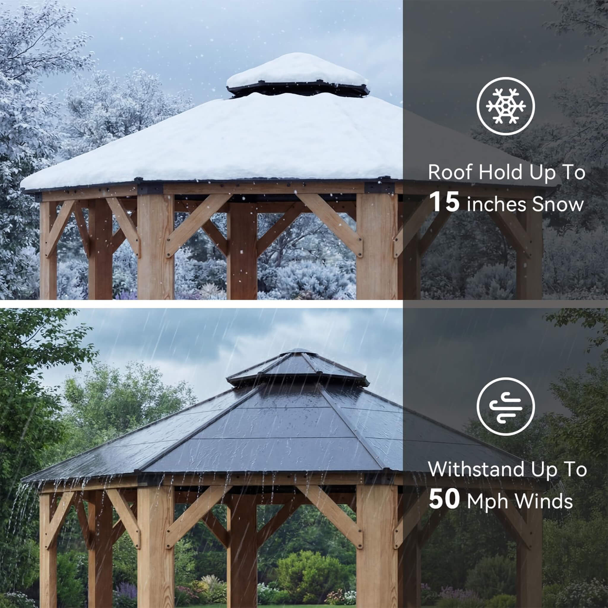 [13X13FT] Alora Cedar Wood Galvanized Steel Octagonal Hardtop Double Roof Gazebo (SAK17468) – SAKSBY WHOLESALE, view 4