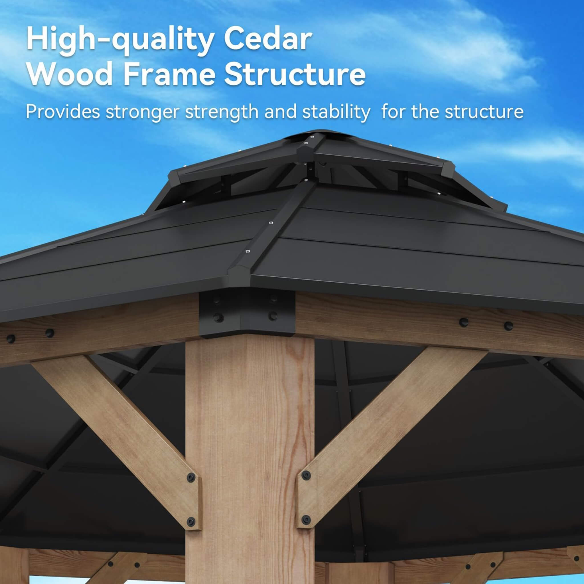 [13X13FT] Alora Premium All-Weather Octagonal Double Hardtop Cedar Wood Gazebo (SAK42795) – SAKSBY WHOLESALE, view 5