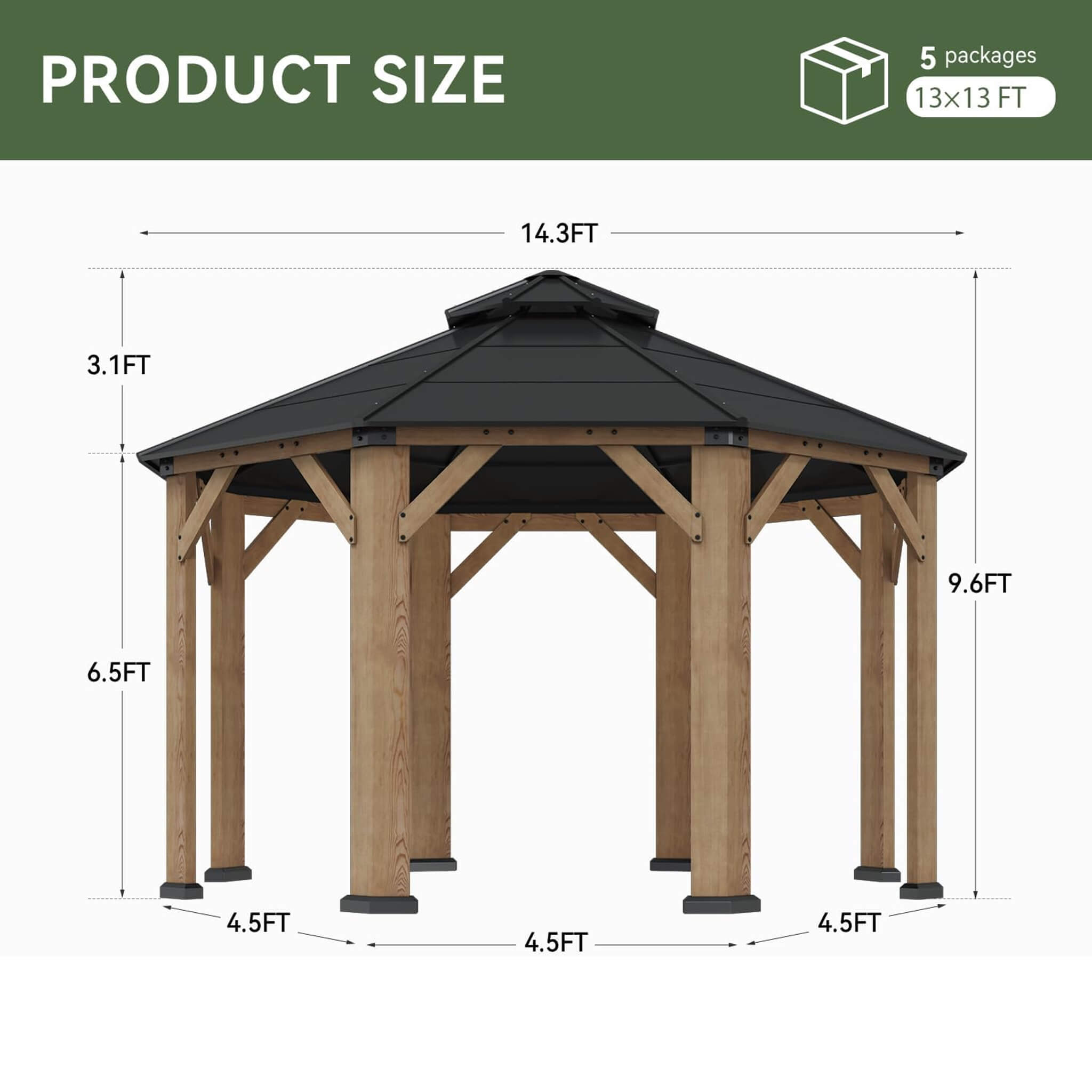 [13X13FT] Alora Premium All-Weather Octagonal Double Hardtop Cedar Wood Gazebo (SAK42795) – SAKSBY WHOLESALE, view 9