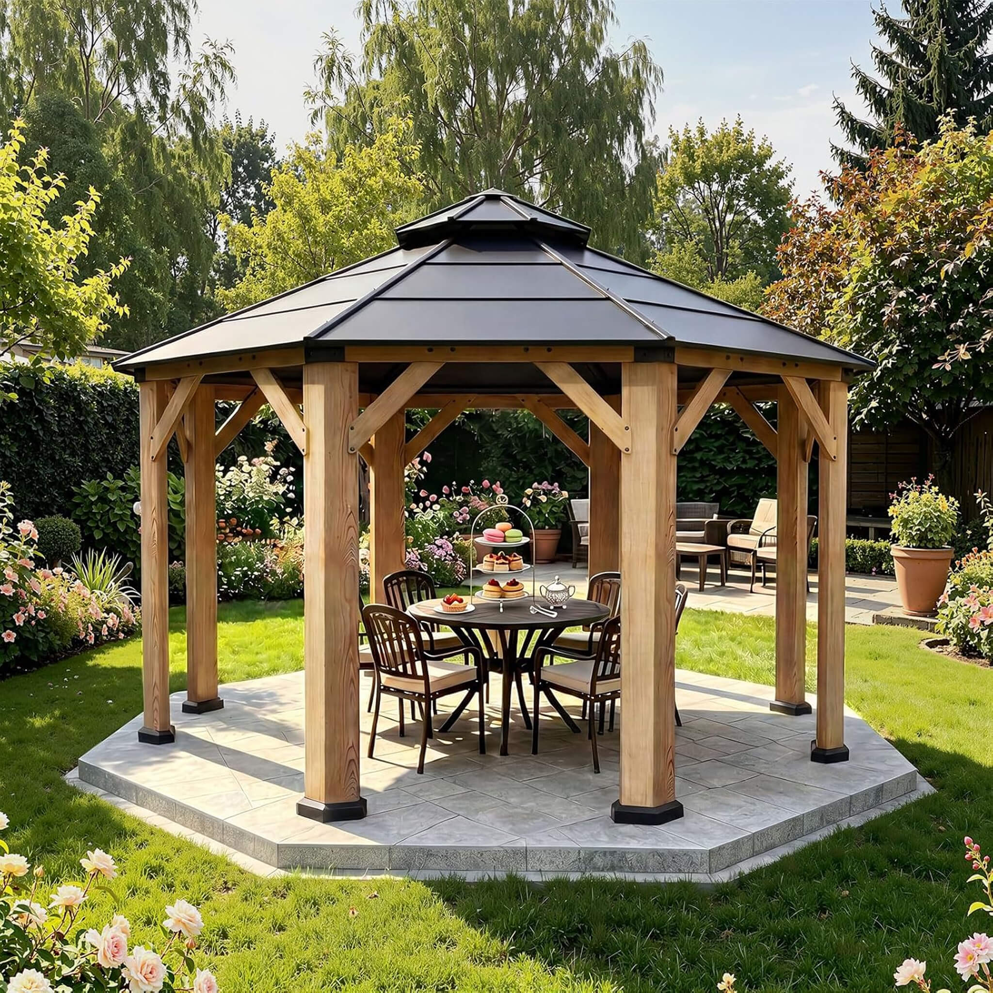 [13X13FT] Alora Premium All-Weather Octagonal Double Hardtop Cedar Wood Gazebo (SAK42795) – SAKSBY WHOLESALE, view 3