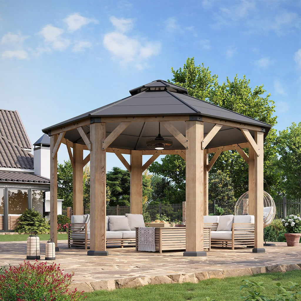 [13X13FT] Alora Premium All-Weather Octagonal Double Hardtop Cedar Wood Gazebo (SAK42795) – SAKSBY WHOLESALE, view 8
