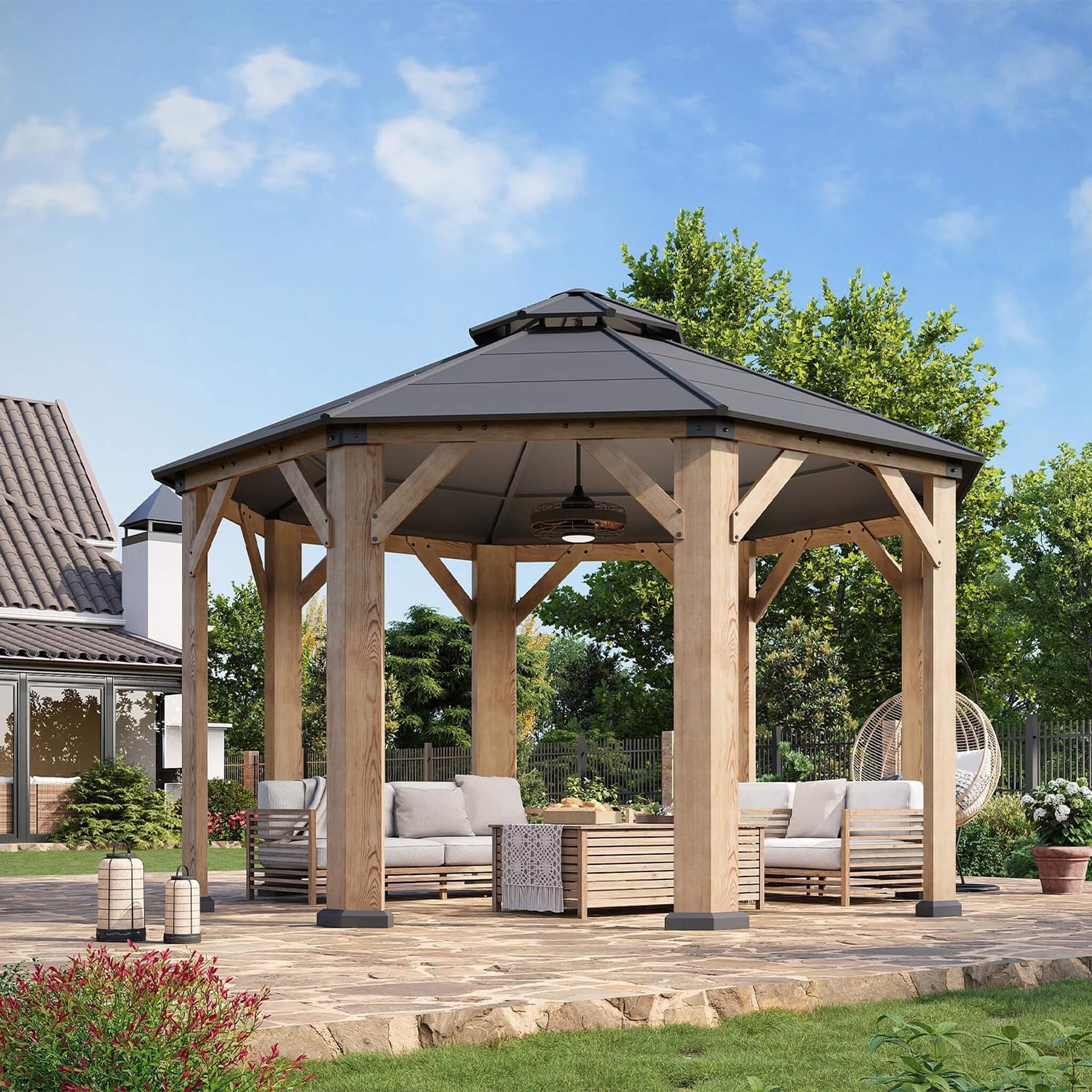 [13X13FT] Alora Premium All-Weather Octagonal Double Hardtop Cedar Wood Gazebo (SAK42795) – SAKSBY WHOLESALE, view 8