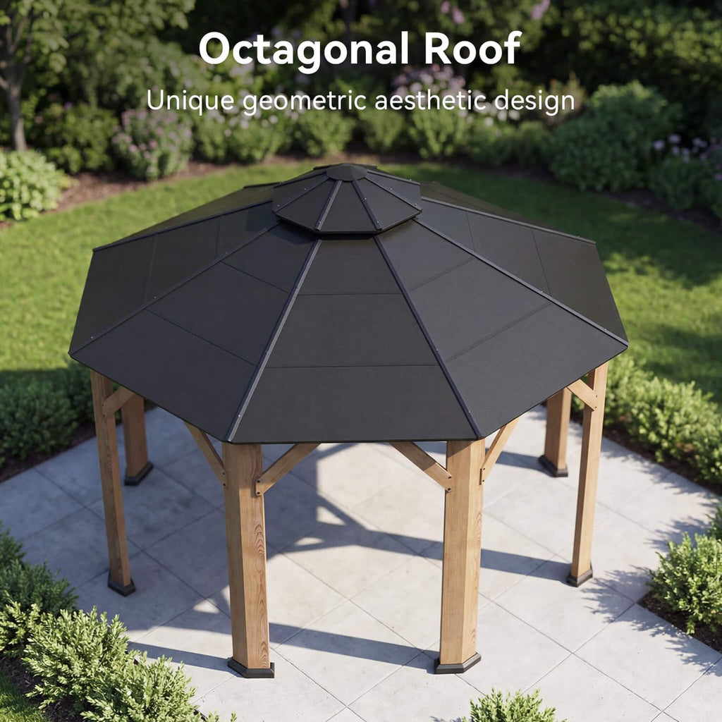 [13X13FT] Alora Premium All-Weather Octagonal Double Hardtop Cedar Wood Gazebo (SAK42795) – SAKSBY WHOLESALE, view 7