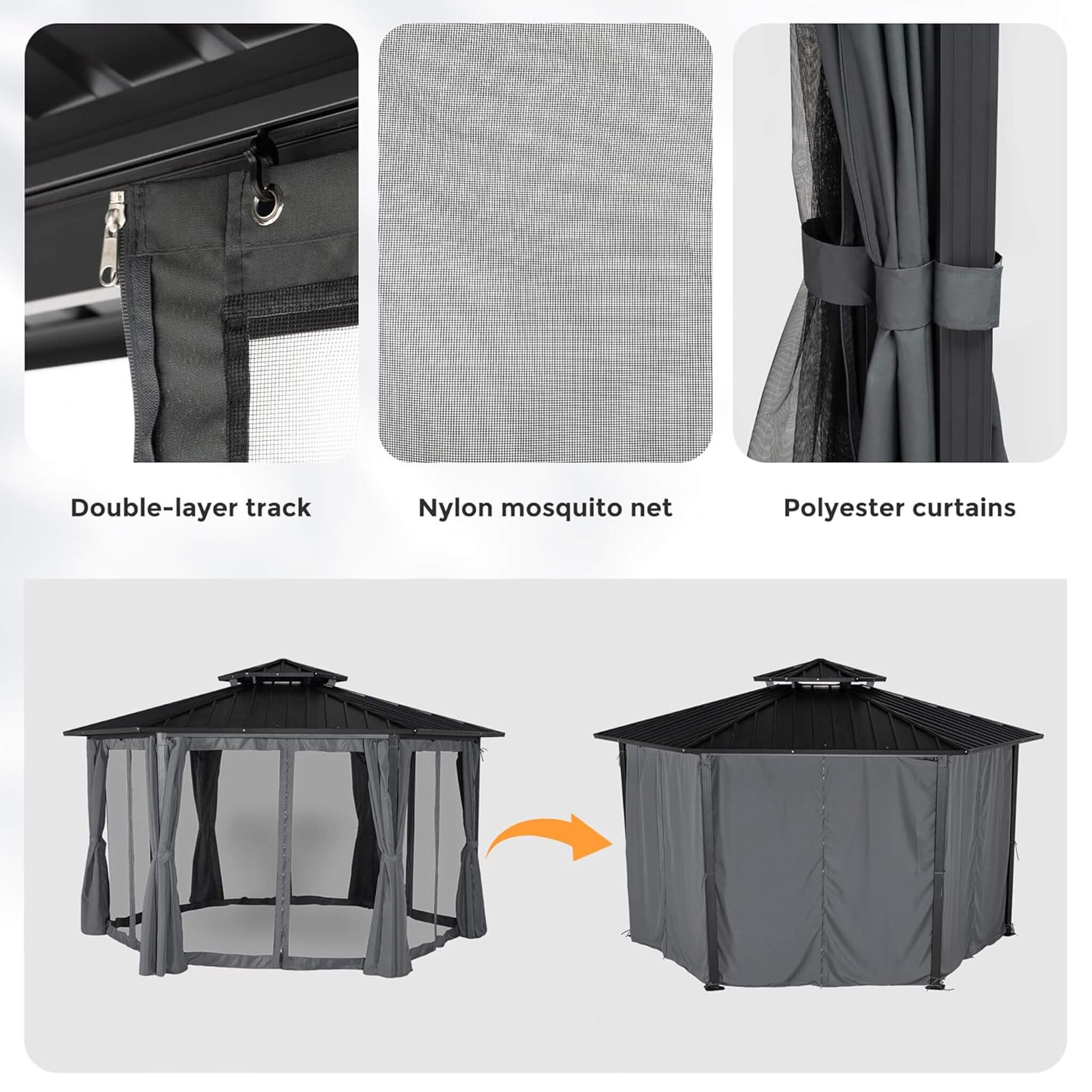 [13X15FT] Alora Hardtop Hexagonal Gazebo With Curtains And Netting [No Furniture] (SAK60713) – SAKSBY WHOLESALE, view 6