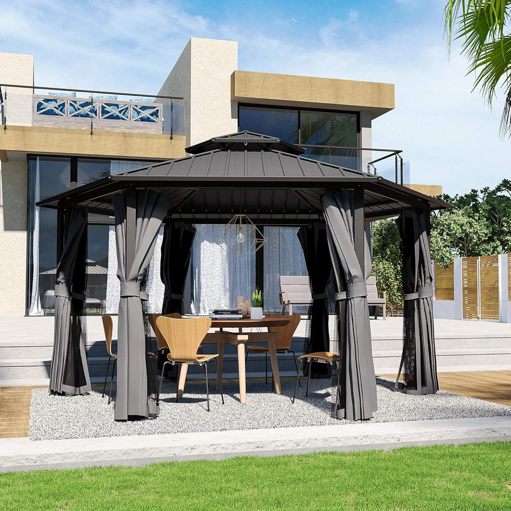 [13X15FT] Alora Hardtop Hexagonal Gazebo With Curtains And Netting [No Furniture] (SAK60713) – SAKSBY WHOLESALE, view 7