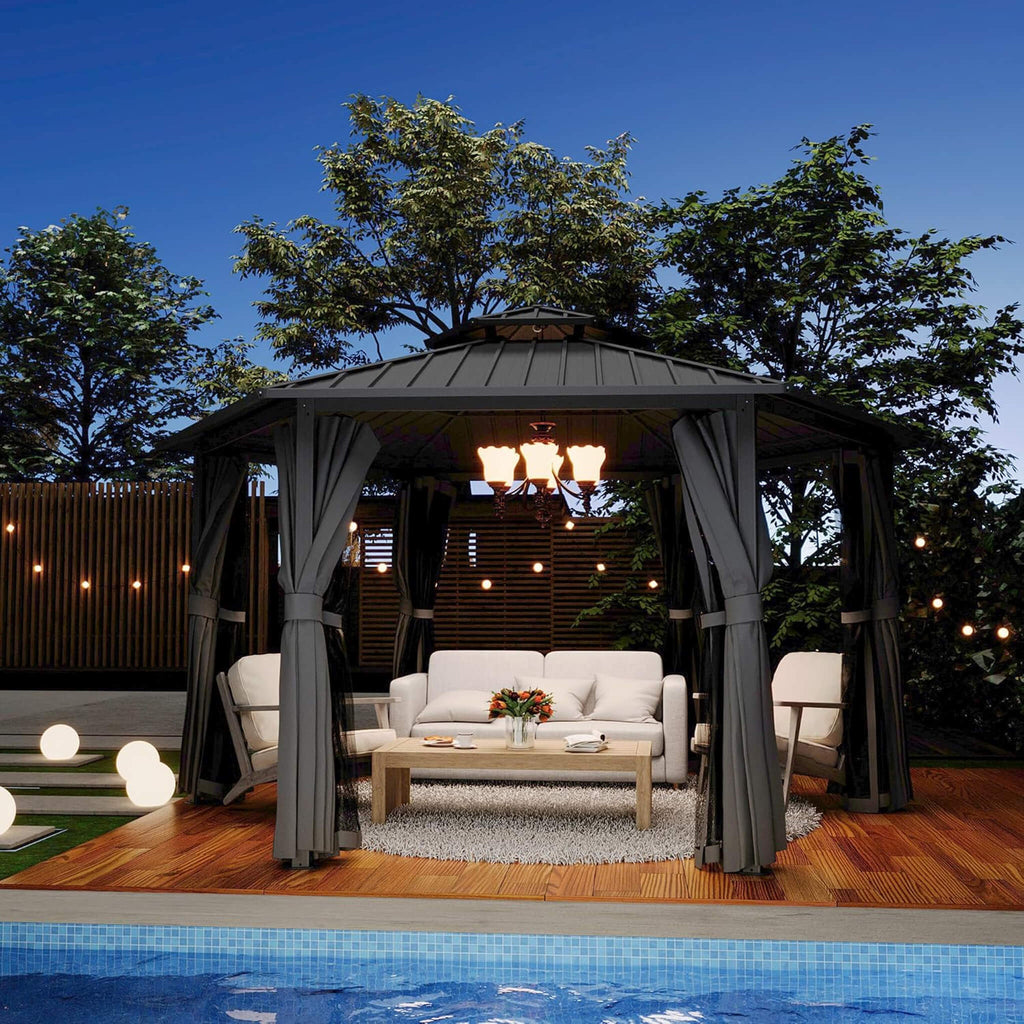 [13X15FT] Alora Hardtop Hexagonal Gazebo With Curtains And Netting [No Furniture] (SAK60713) – SAKSBY WHOLESALE, view 5