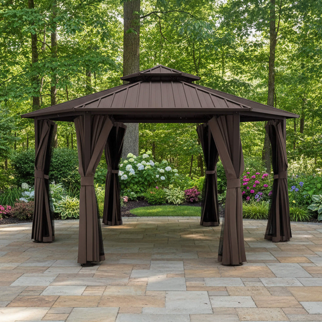 [13X15FT] Alora Hardtop Hexagonal Gazebo With Curtains And Netting [No Furniture] (SAK60713) – SAKSBY WHOLESALE