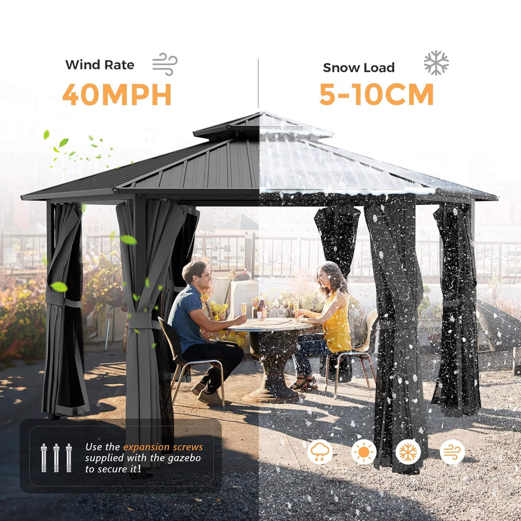 [13X15FT] Alora Hardtop Hexagonal Gazebo With Curtains And Netting [No Furniture] (SAK60713) – SAKSBY WHOLESALE, view 3