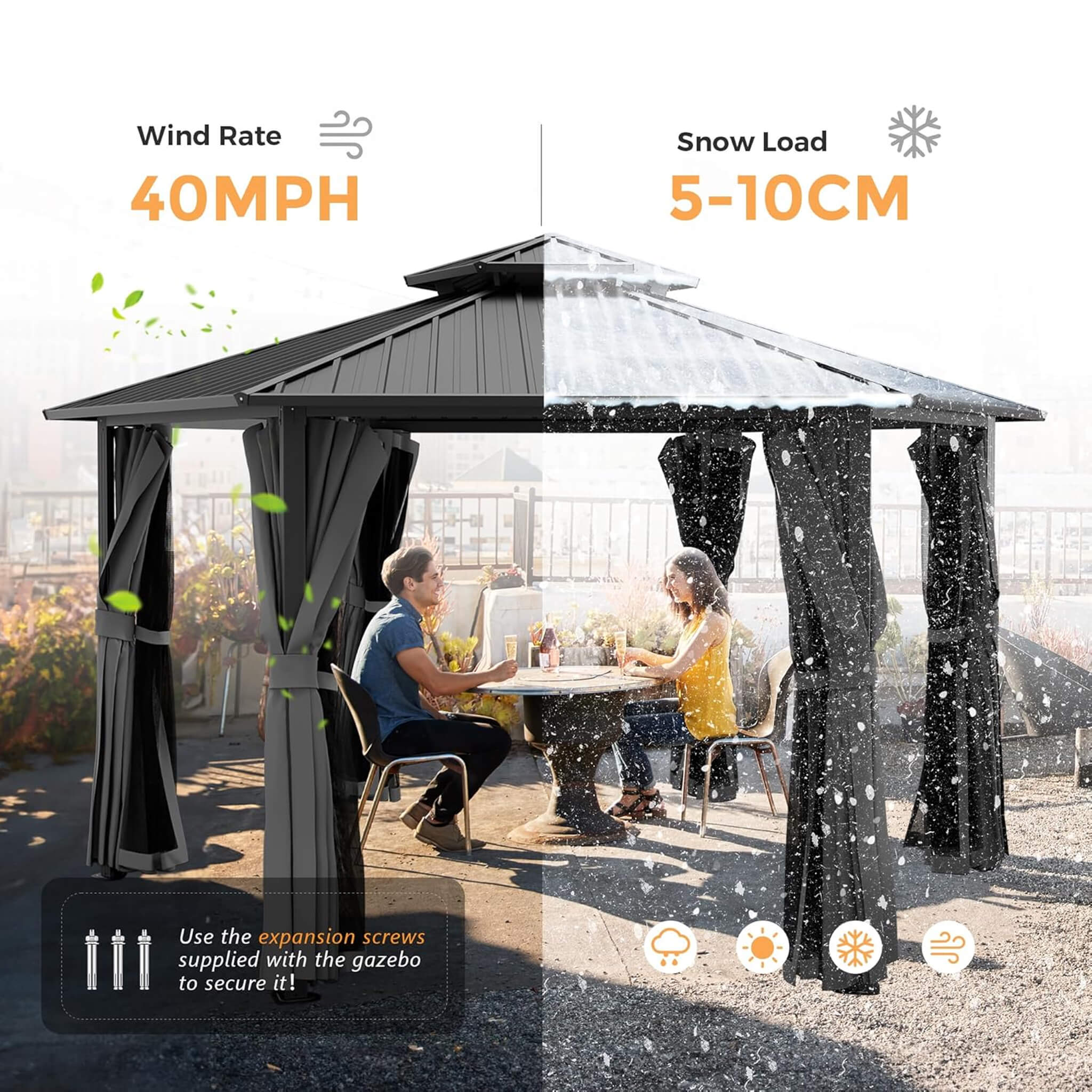 [13X15FT] Alora Hardtop Hexagonal Gazebo With Curtains And Netting [No Furniture] (SAK60713) – SAKSBY WHOLESALE, view 3