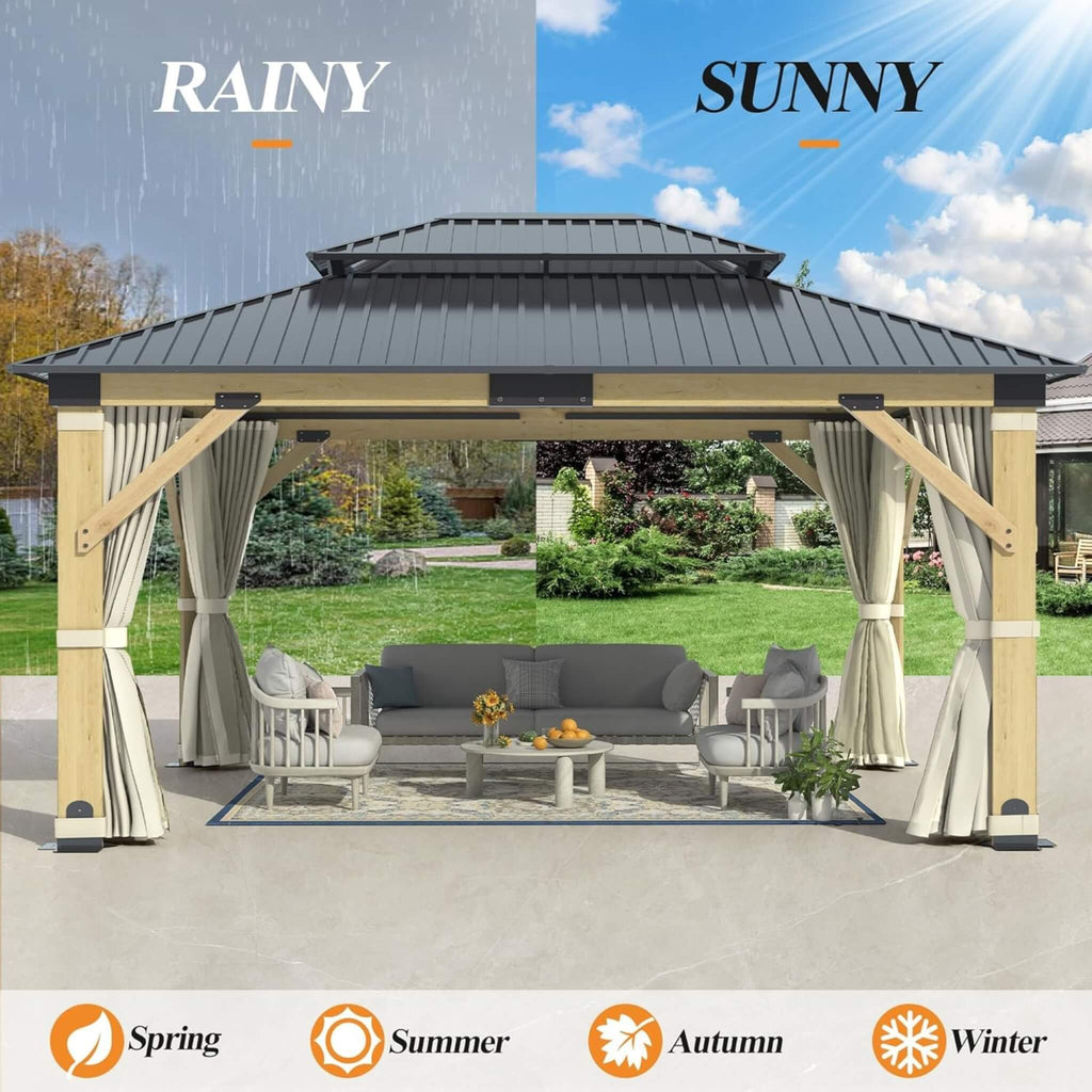 [13X15FT] Alora Outdoor Wooden Double-Top Gazebo With Curtains (SAK60781) – SAKSBY WHOLESALE, view 6