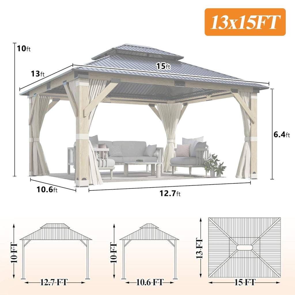 [13X15FT] Alora Outdoor Wooden Double-Top Gazebo With Curtains (SAK60781) – SAKSBY WHOLESALE, view 9