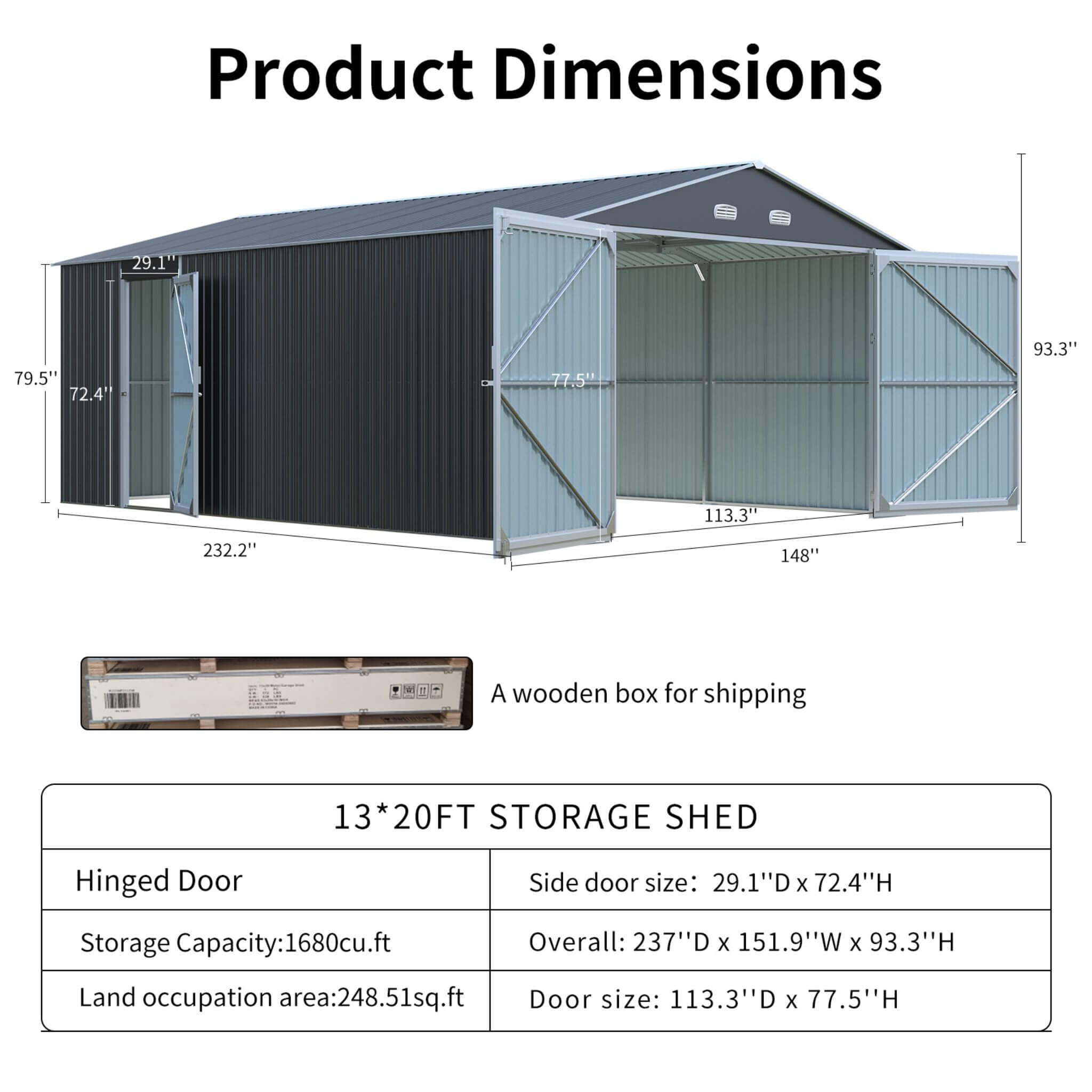 [13x20FT] Alora Large Heavy-Duty Outdoor Metal Storage Shed With Double Doors (SAK65331) – SAKSBY WHOLESALE, view 11
