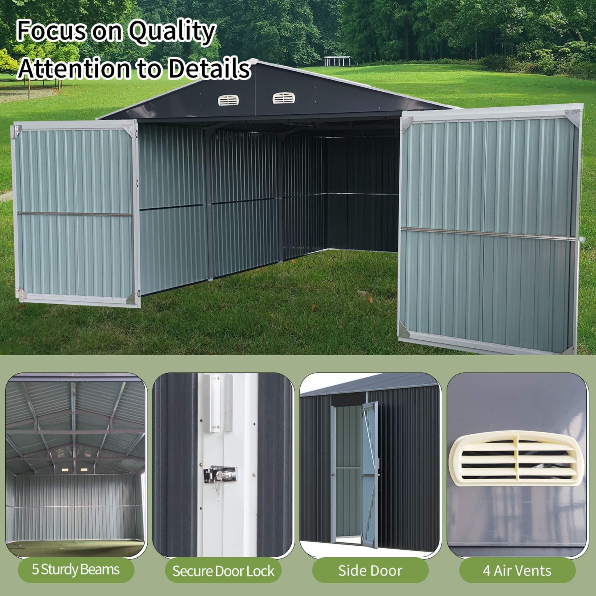 [13x20FT] Alora Large Heavy-Duty Outdoor Metal Storage Shed With Double Doors (SAK65331) – SAKSBY WHOLESALE, view 5