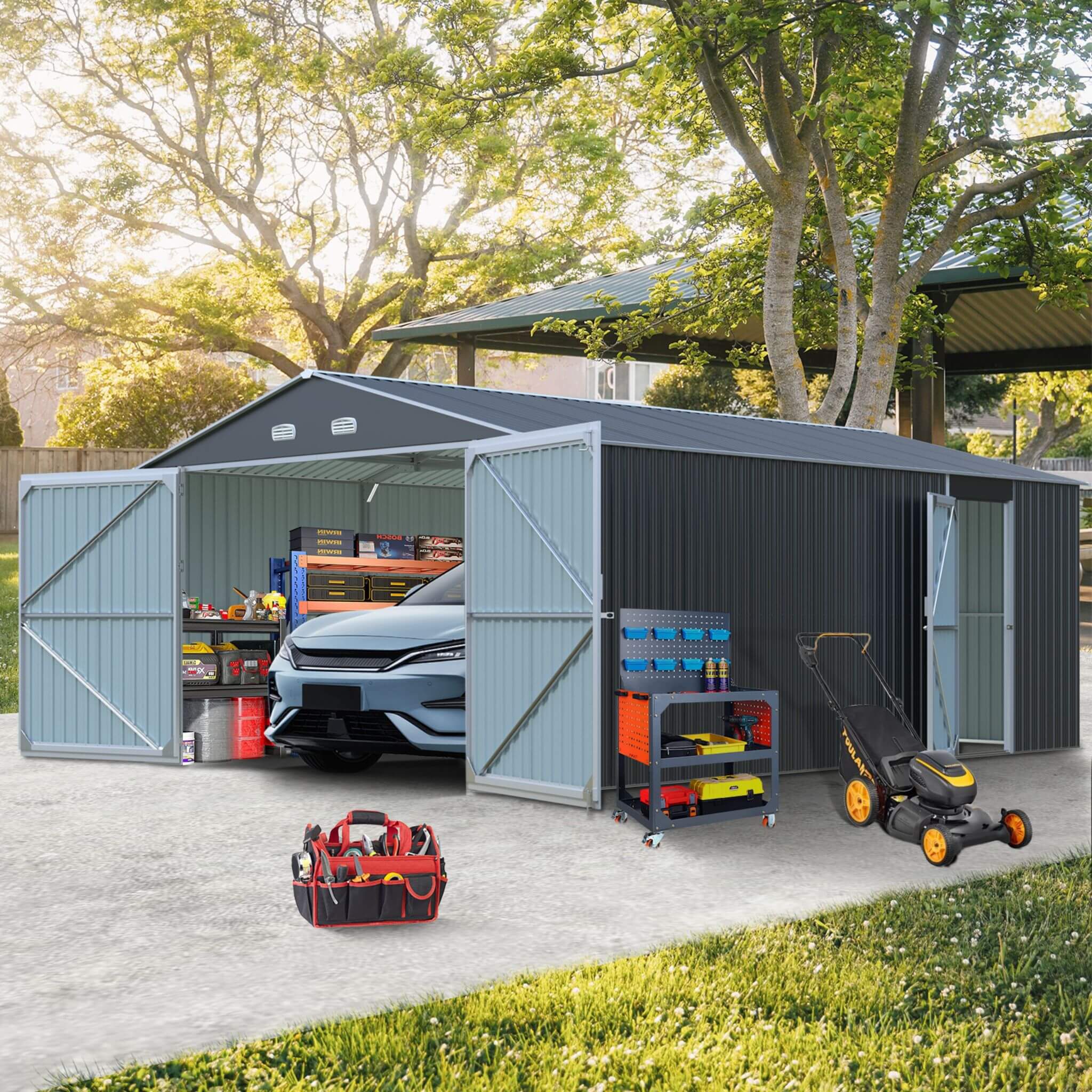 [13x20FT] Alora Large Heavy-Duty Outdoor Metal Storage Shed With Double Doors (SAK65331) – SAKSBY WHOLESALE