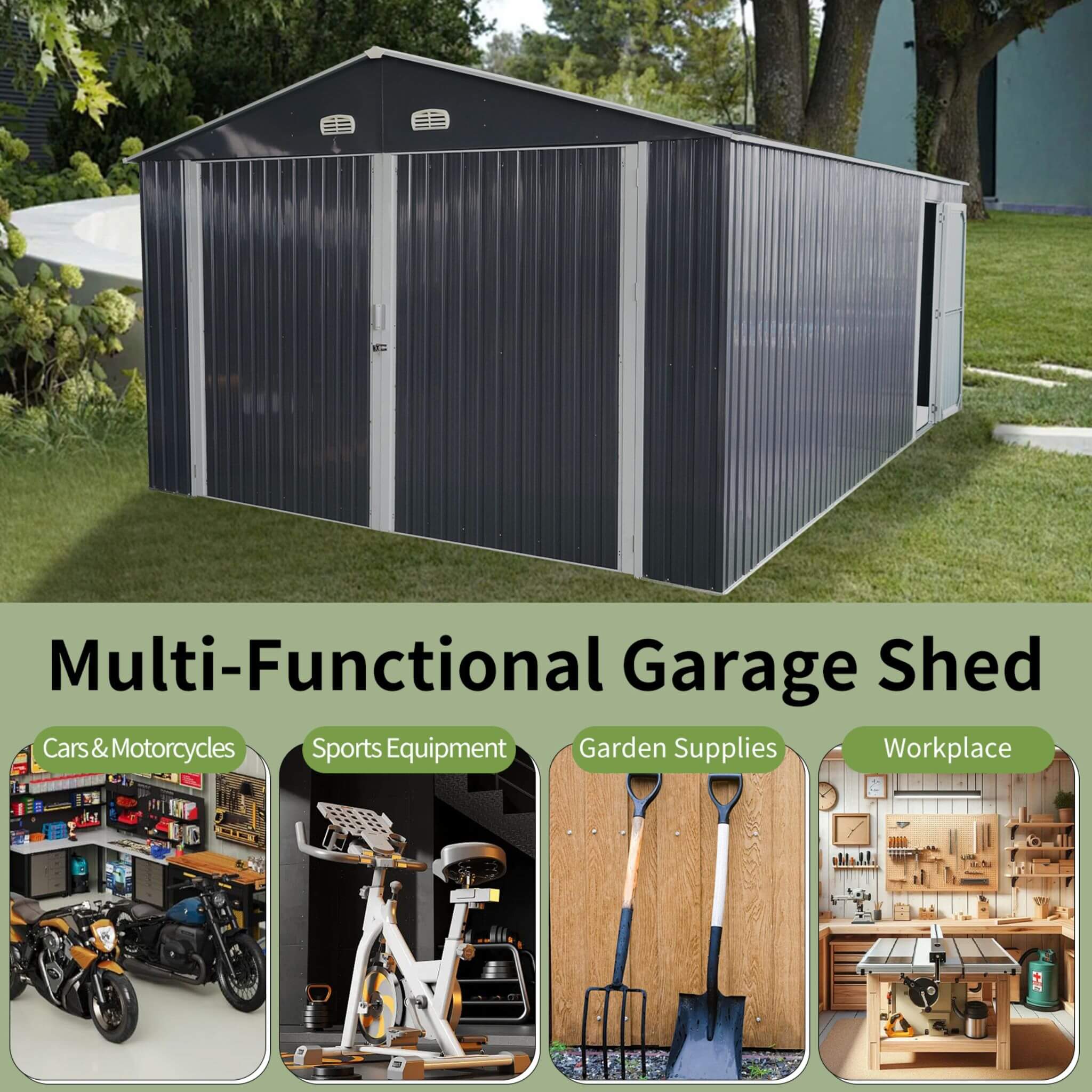 [13x20FT] Alora Large Heavy-Duty Outdoor Metal Storage Shed With Double Doors (SAK65331) – SAKSBY WHOLESALE, view 6