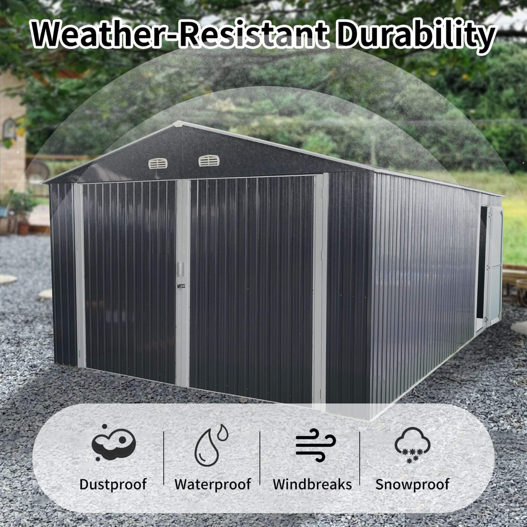 [13x20FT] Alora Large Heavy-Duty Outdoor Metal Storage Shed With Double Doors (SAK65331) – SAKSBY WHOLESALE, view 4