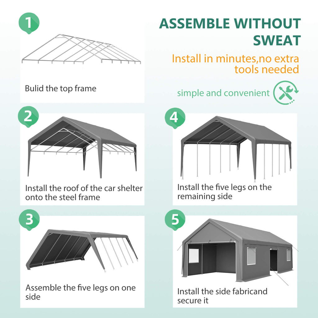[13X26FT] Alora Heavy-Duty Carport Canopy With Roll-Up Doors And Windows (SAK14975) – SAKSBY WHOLESALE, view 15