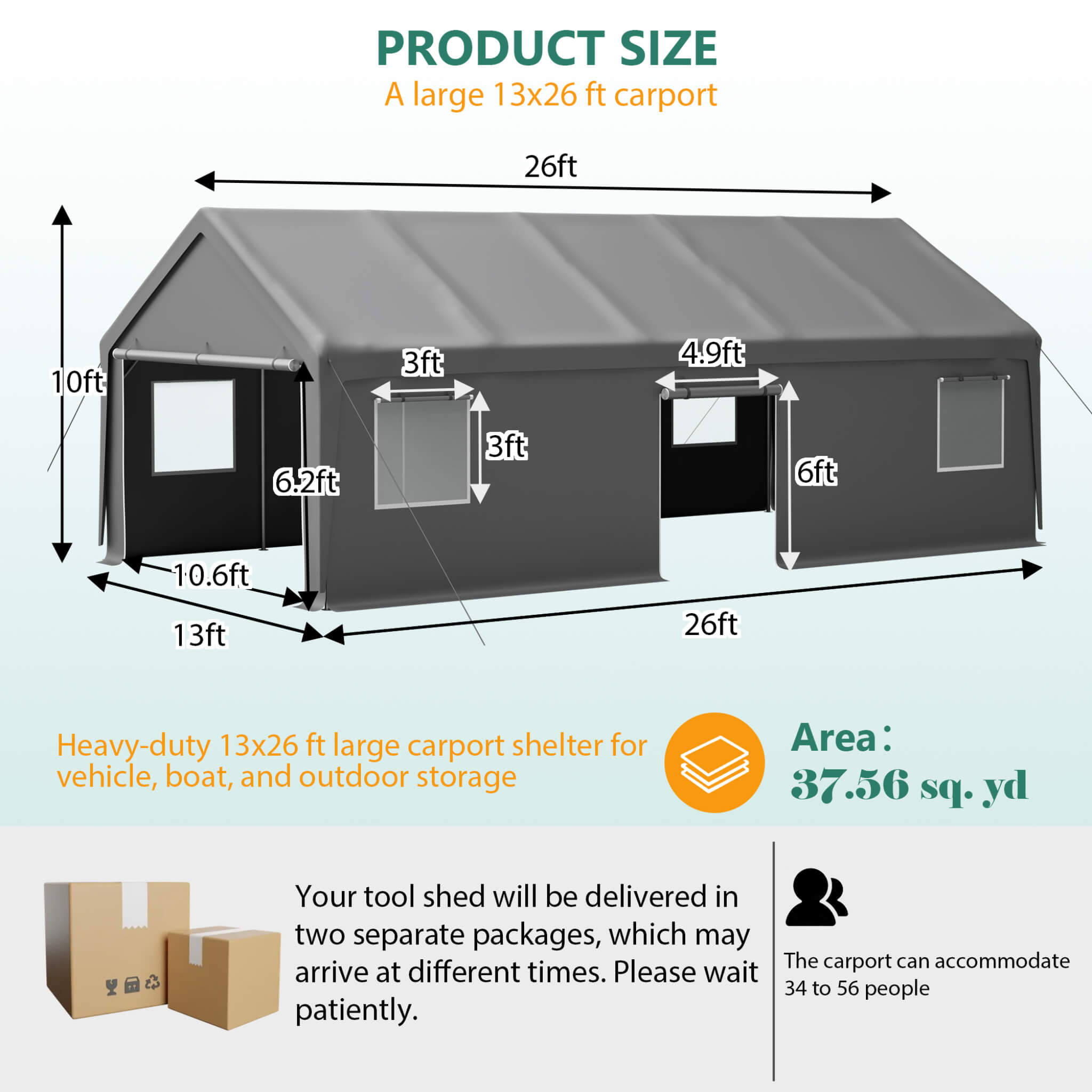 [13X26FT] Alora Heavy-Duty Carport Canopy With Roll-Up Doors And Windows (SAK14975) – SAKSBY WHOLESALE, view 17