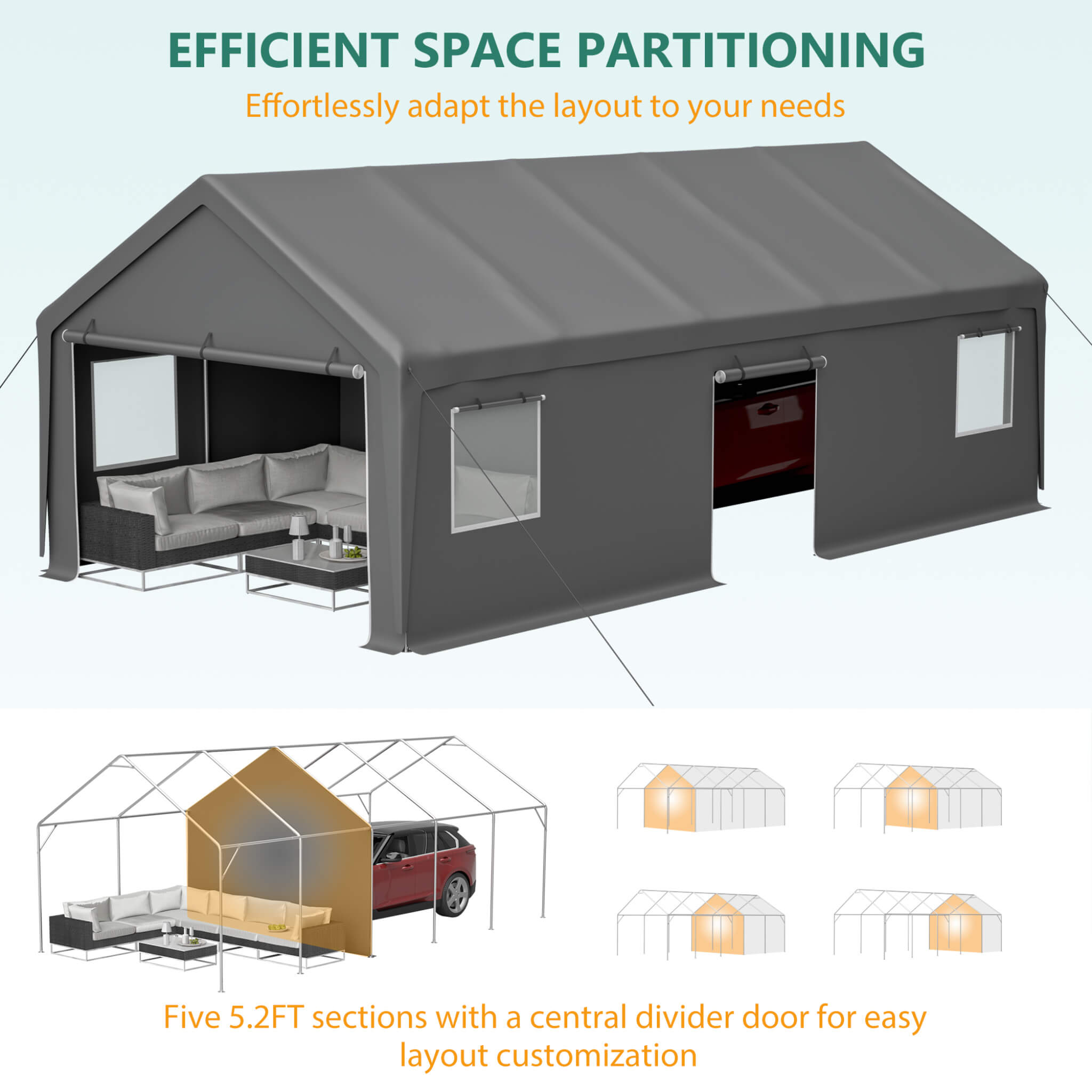 [13X26FT] Alora Heavy-Duty Carport Canopy With Roll-Up Doors And Windows (SAK14975) – SAKSBY WHOLESALE, view 11