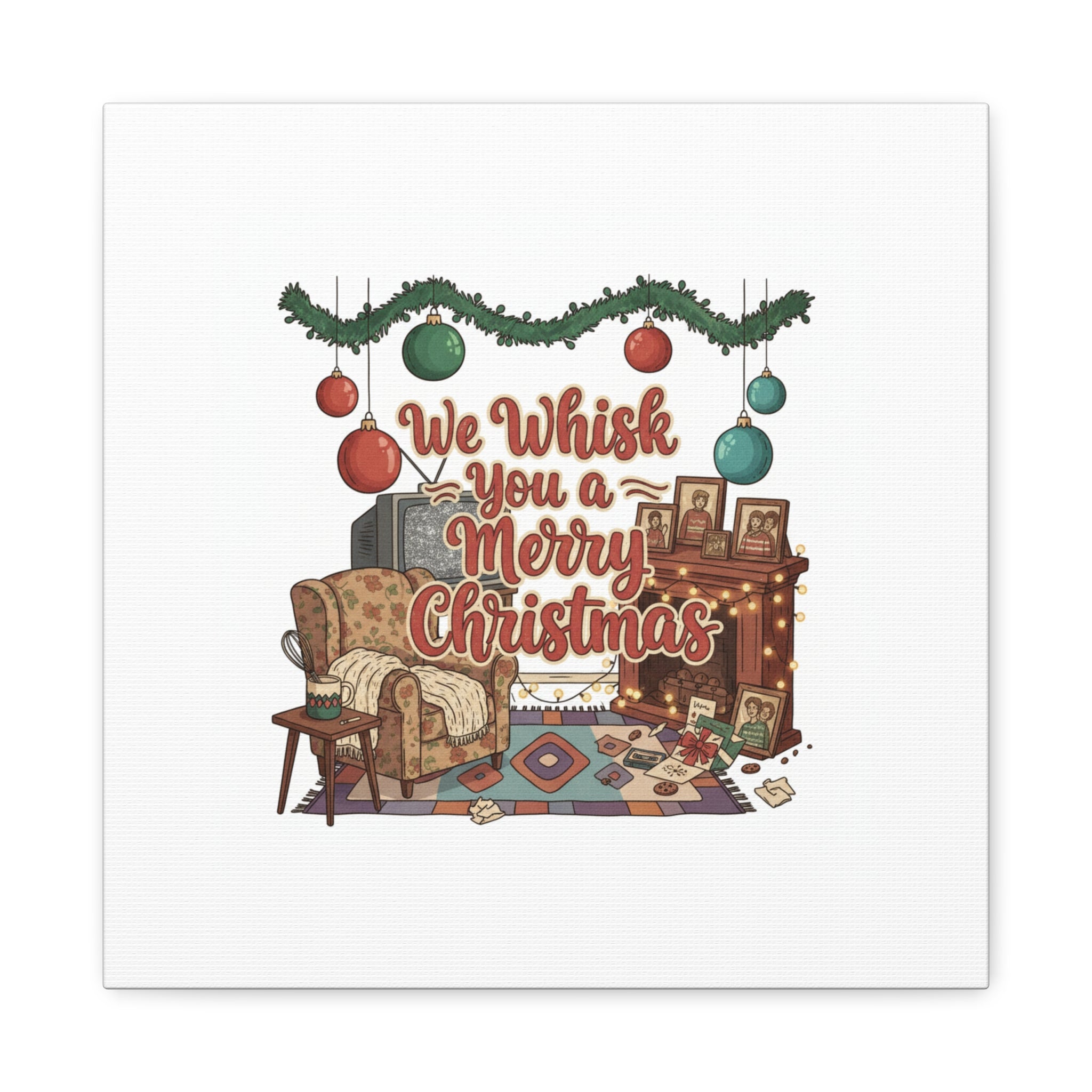 We Whisk You a Merry Christmas Canvas | Retro Christmas Decor, Vintage Holiday Print
