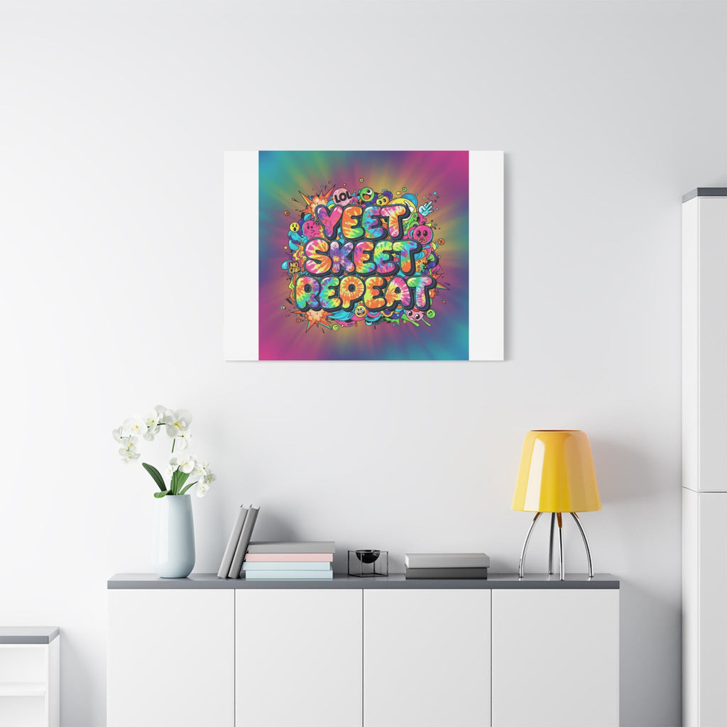 Yeet Skeet Repeat Canvas | Slogan & Glitch Graphic, Meme Phrase Wall Art