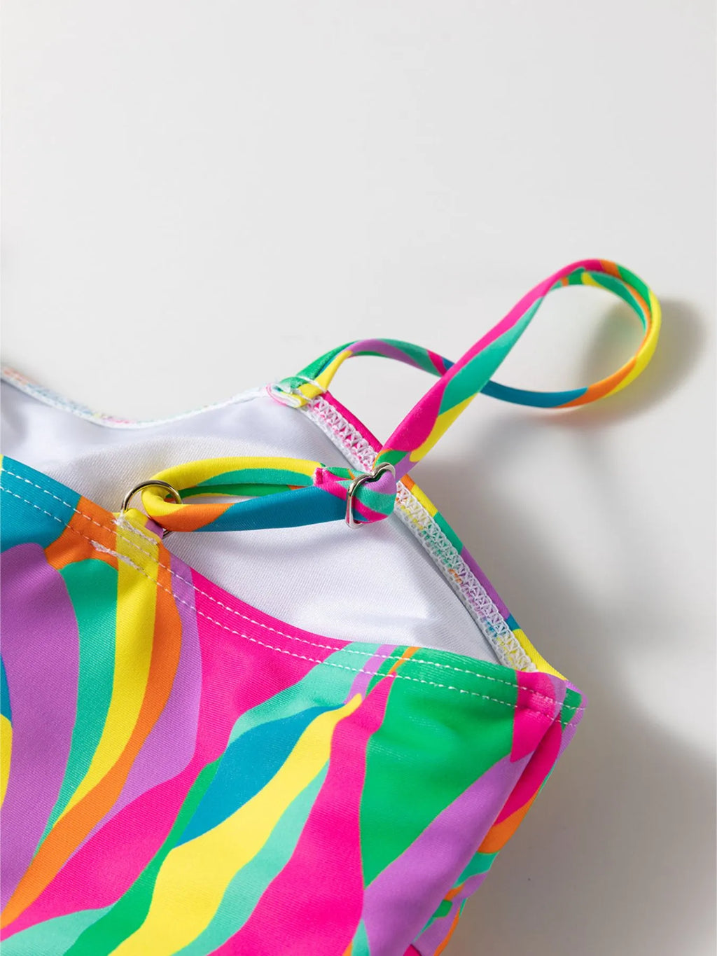 Multicolour Abstract Print Textured Spaghetti Strap High Waist Bikini Set