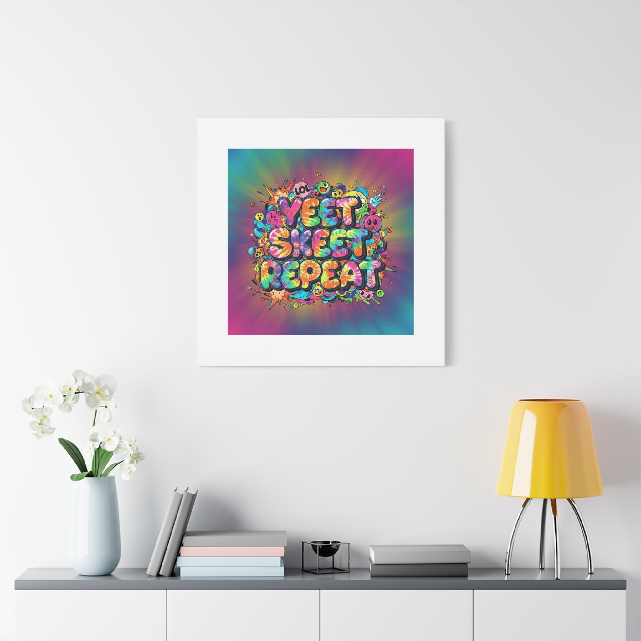 Yeet Skeet Repeat Canvas | Slogan & Glitch Graphic, Meme Phrase Wall Art