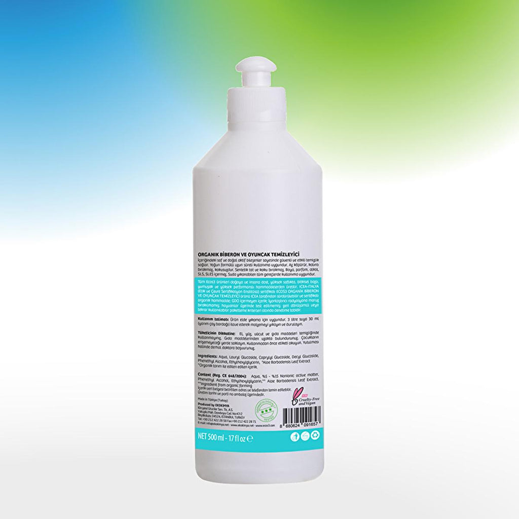 Ecos3 Organic Baby Bottle & Toy Cleaner 500ml - Natural, Vegan Certified, Fragrance-Free