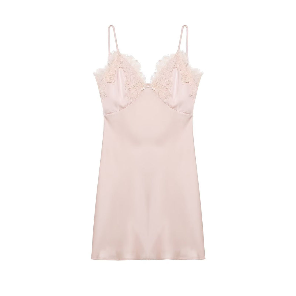 Bella Mia Early Spring Women Clothing Elegant Fashionable Slimming Silk Satin Lace Stitching Cami Dress — main product shot