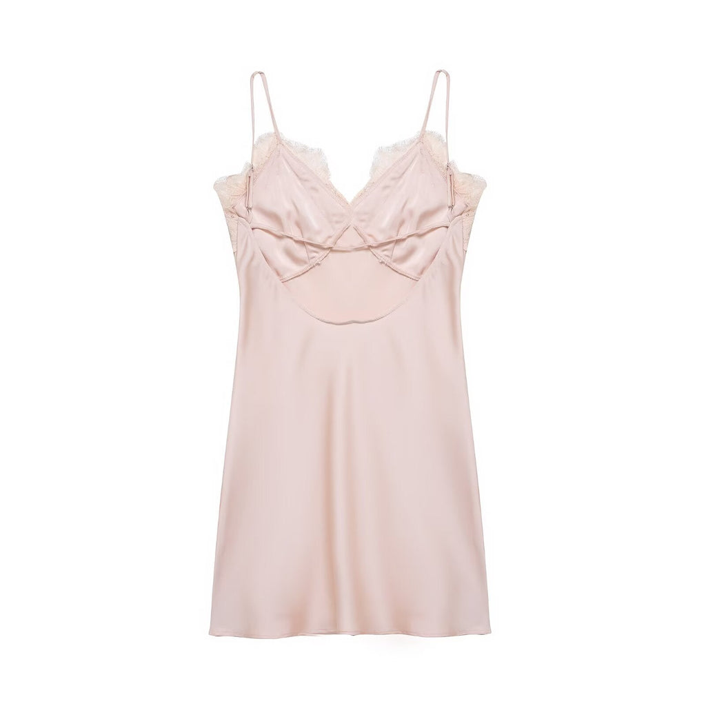 Bella Mia Early Spring Women Clothing Elegant Fashionable Slimming Silk Satin Lace Stitching Cami Dress — detail and construction