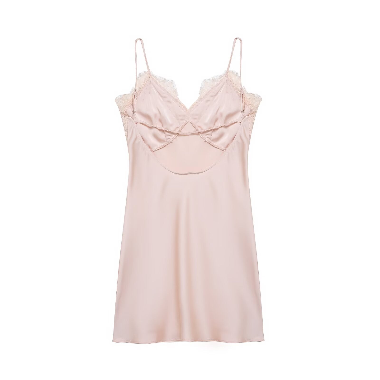 Bella Mia Early Spring Women Clothing Elegant Fashionable Slimming Silk Satin Lace Stitching Cami Dress — detail and construction