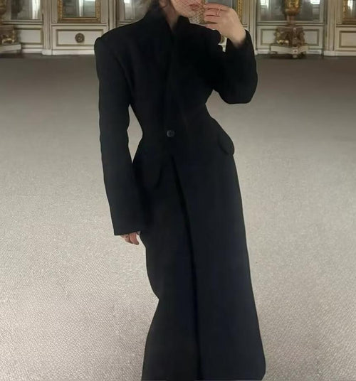 Bella Mia Women Solid Color Slim One Button Long Long Sleeve Collared Coat — main product shot
