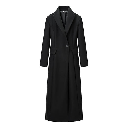 Bella Mia Women Solid Color Slim One Button Long Long Sleeve Collared Coat — detail and construction