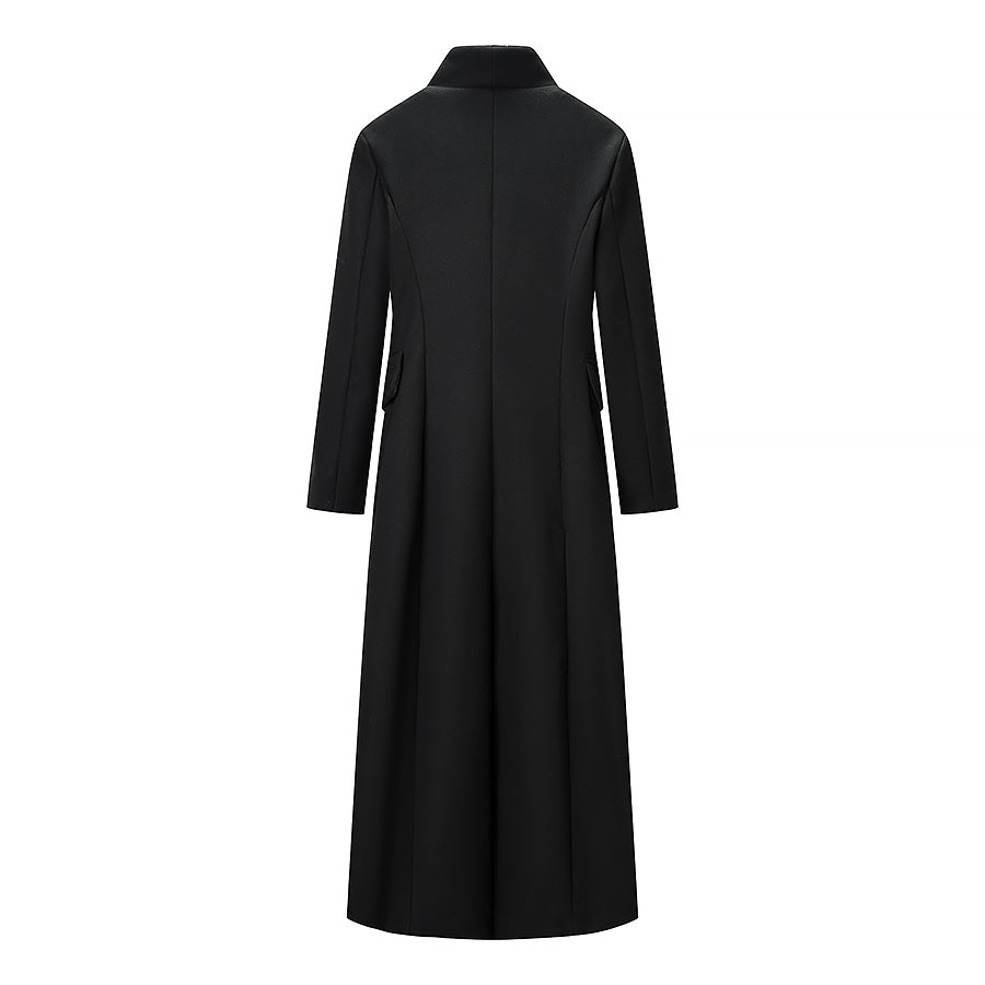 Women Solid Color Slim One Button Long Long Sleeve Collared Coat