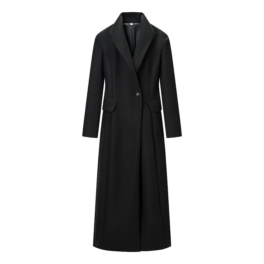Women Solid Color Slim One Button Long Long Sleeve Collared Coat