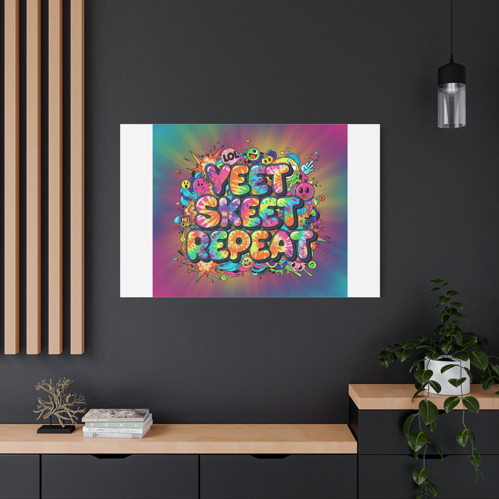 Yeet Skeet Repeat Canvas | Slogan & Glitch Graphic, Meme Phrase Wall Art