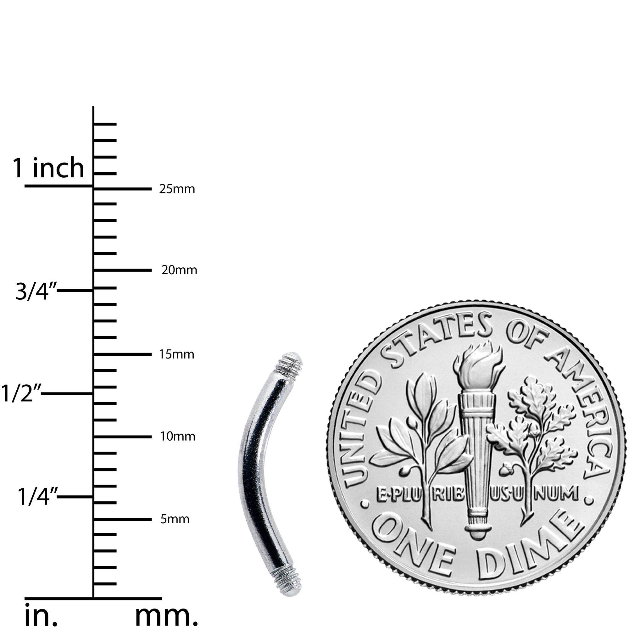 BodyCandy 14G 316l Stainless Steel Replacement Curved Barbell 3/8 — size reference