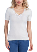 tittimitti EGi Luxury Merino Wool Silk Women's Short Sleeve T-Shirt with Lace Trimming. Proudly Made in Italy.(146) — lifesty