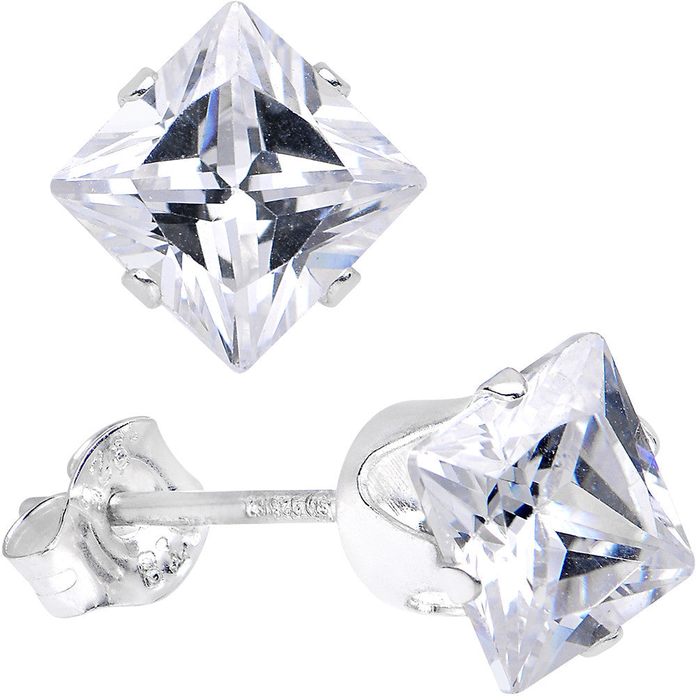 BodyCandy Clear 925 Sterling Silver 5mm Cubic Zirconia Square Stud Earrings — main product shot
